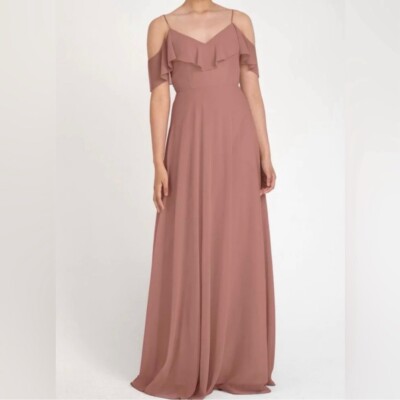 Jenny Yoo Women's Dress Dusty Rose Size 4 Mila Ruffle Shoulder Bridesmaid