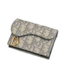 Christian Dior Oblique Jacquard Saddle Bloom Card Holder Card Case Gray Used JPN