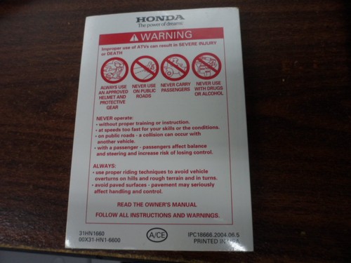 NOS Honda Factory Owner's Manual 2005 TRX400EX 31HN1660 00X31-HN1-6600 - Picture 2 of 3