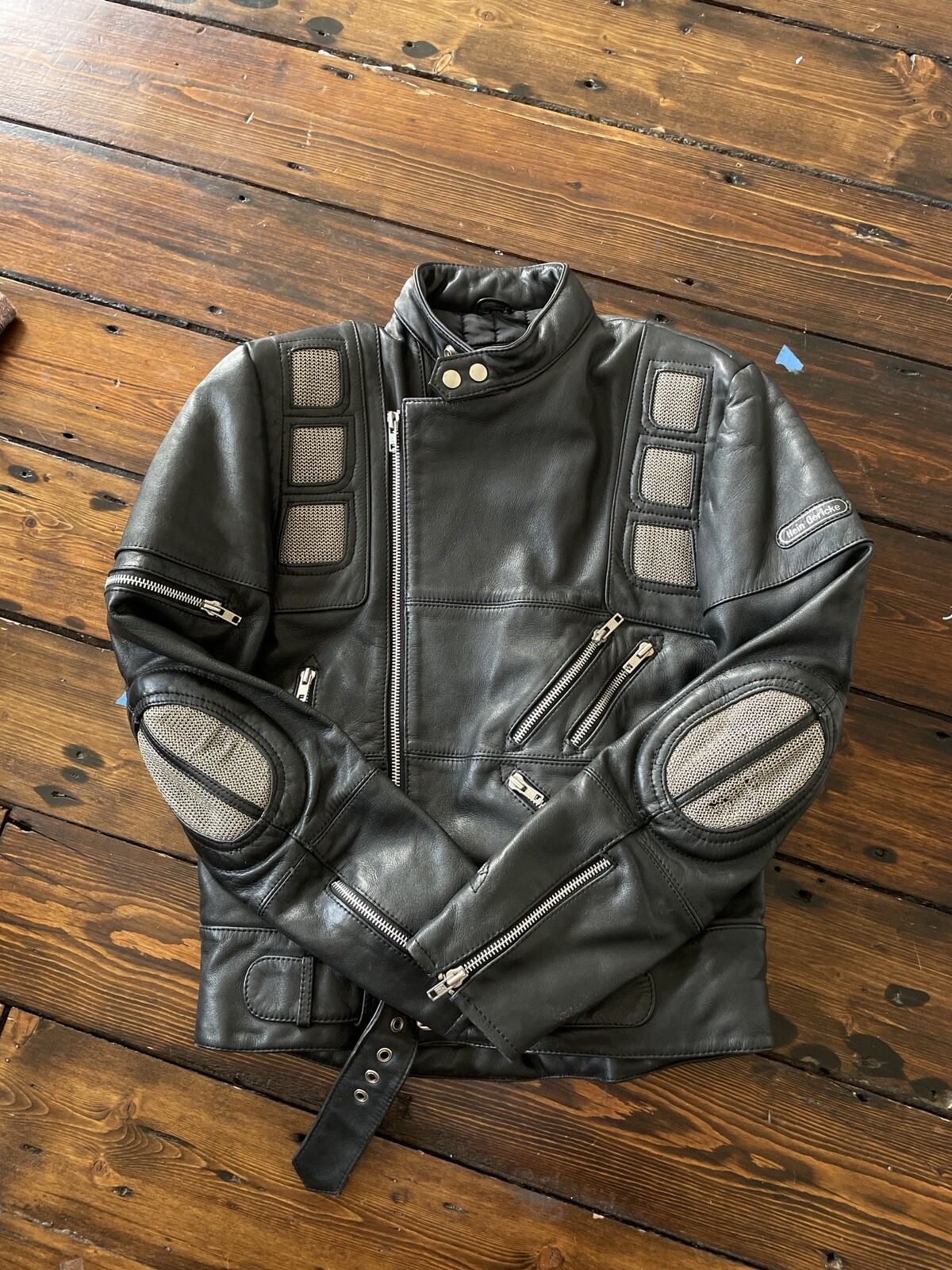 RARE Vintage Hein Gericke Black Leather Biker Motorcycle Chain Mail Jacket S