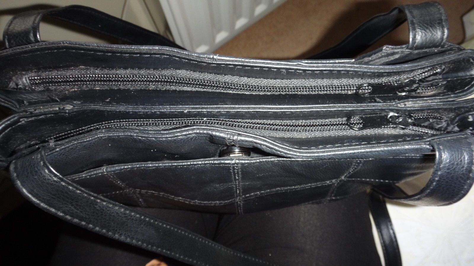 Faux Leather Black Patch Work Shoulder Roomy Smal… - image 9