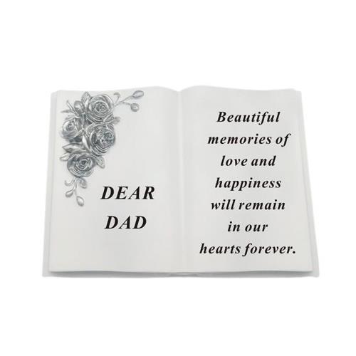 Graveside Plaque Memorial Book With Silver Roses Remembrance Ornament - Dad