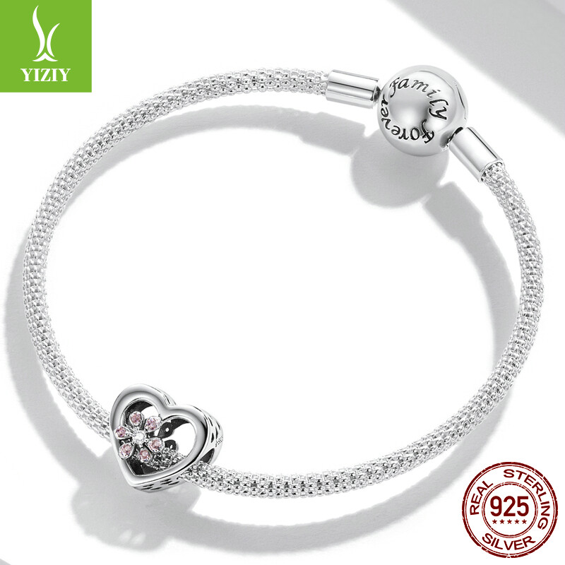 Sakura Charm Bead – Sterling Silver Bead For Bracelets & Necklaces, Zircon Details