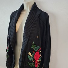 VTG 90s Tiara International Cardinal Open Cardigan 1X Cottagecore Embroidered