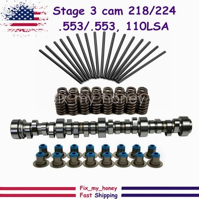 Stage 3 V2 Camshaft Valve Springs Pushrods Kit For Chevy LS Truck 5.3 6.0 6.2L