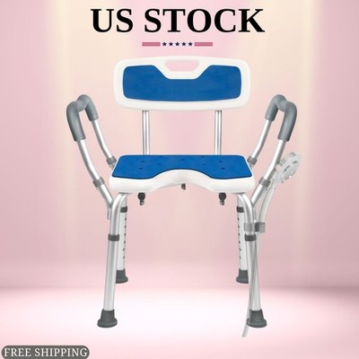 NEW Extra Wide M-Shaped Padded Armrests Shower Chair 500lbs Blue Aluminum