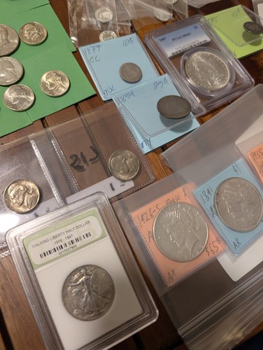 Huge Coin Lot of 38 Silver, Slabs, 1800s, Morgans, Peace, Liberty 1923 Silver 1$ - Picture 9 of 15