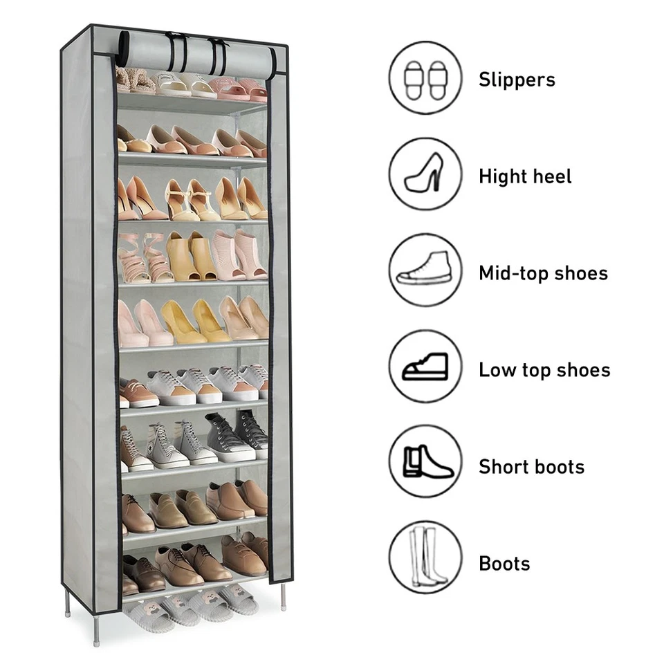 Zapatero 10 Capas 9 Estantes Zapatos Gabinete de Pie Organizador de Almacenamiento a Prueba de Polvo Foto 4 de 4