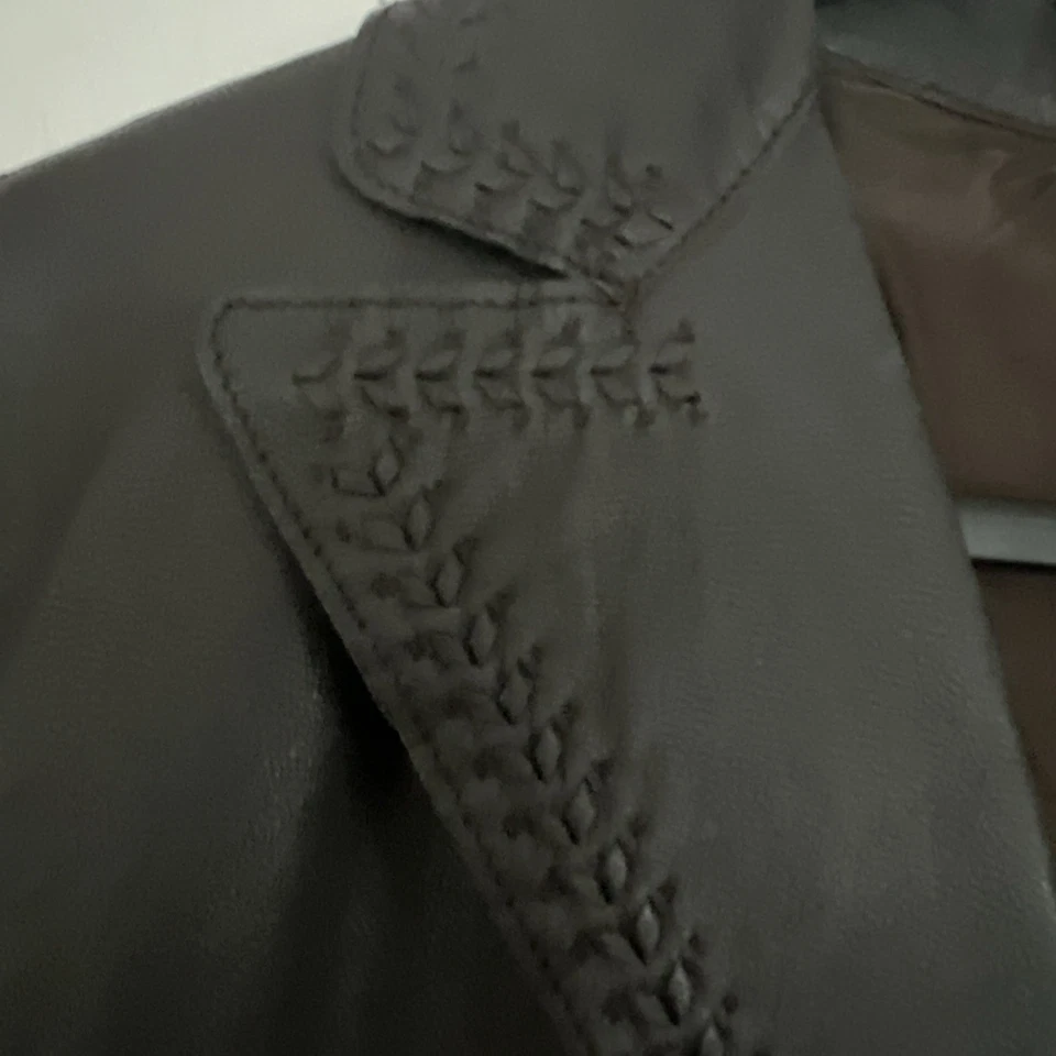 复古 Max Studio 经典深棕色真皮风衣带丝绸衬里 — 第 3/4 张图片