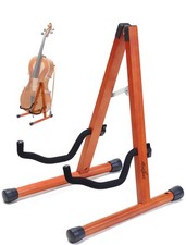 Cello Stand with Bow Holder, Mahogany Wooden A-Shape Floor Stand with Padded ...