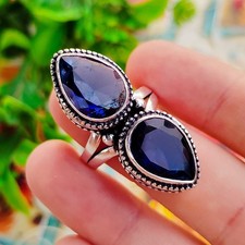 Blue Sapphire Lab Created Ring 925 Sterling Silver Ring Anniversary Ring