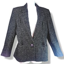 VTG J. Gallery Tweed Office Blazer Women's Size 13/14 (40R) Black 2 Button Coat