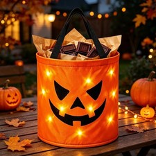 LED Halloween Trick or Treat Bag Light Up Candy Bucket Kids Pumpkin Ghost New