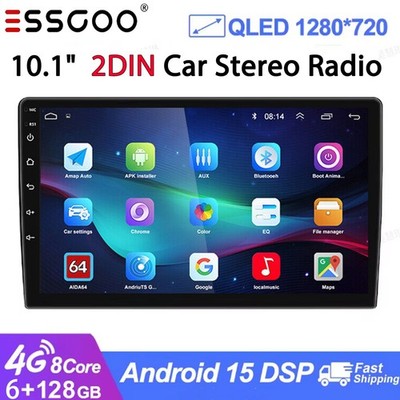 10.1'' 2 DIN 6+128GB Car Stereo Apple CarPlay Android 15 Radio GPS QLED WIFI BT