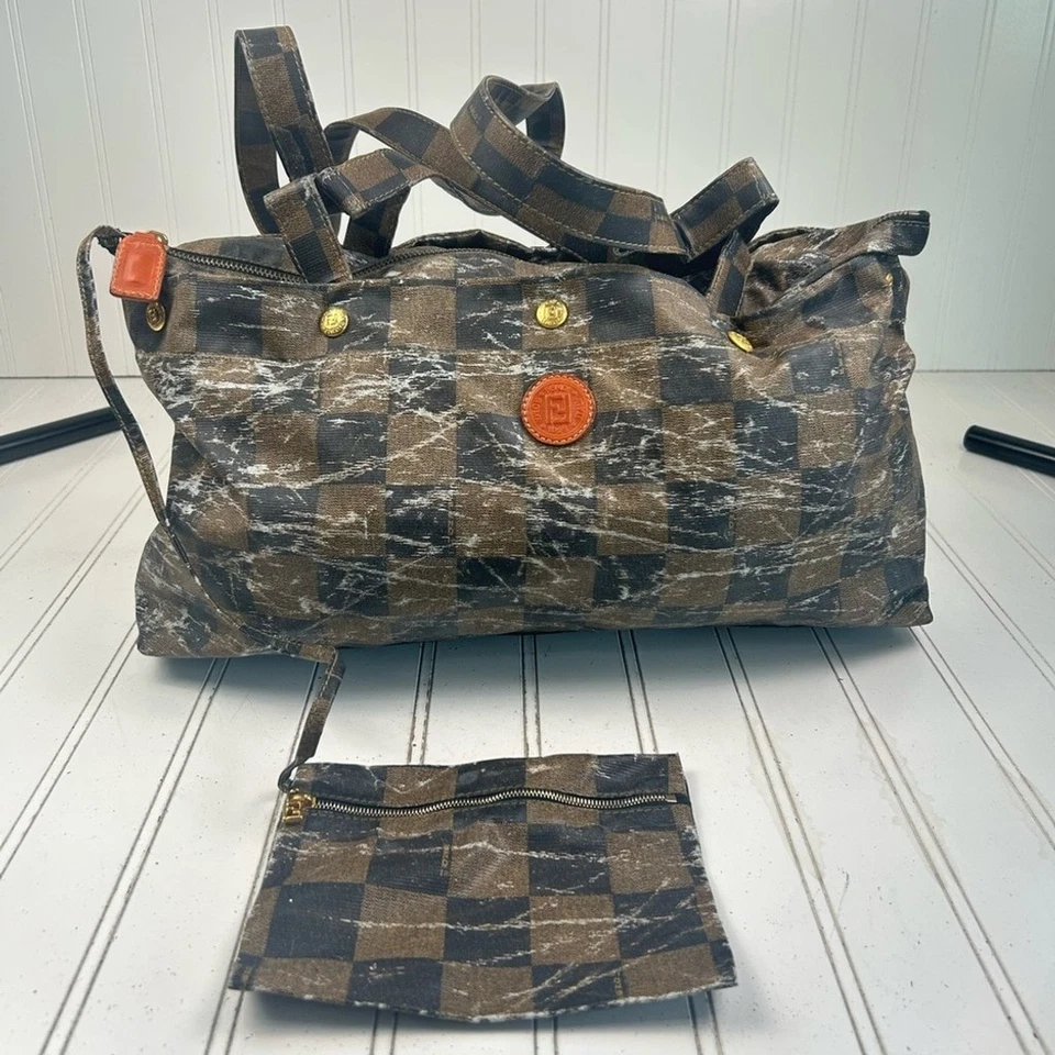 Fendi Vintage Checkered Zucca Nylon Tote Bag with Pouch - Image 3 of 4