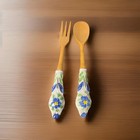 Ceramic & Wood Salad Serving Fork and Spoon Made In Italy