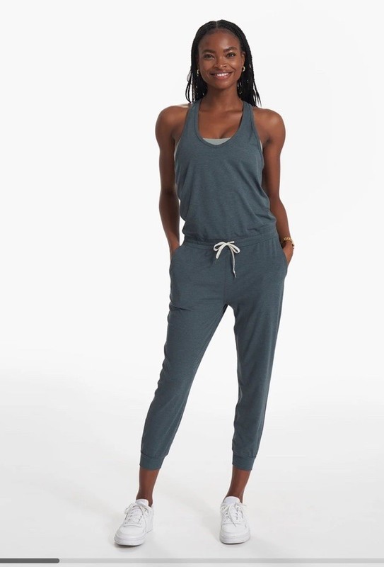 Vuori Womens Lux Sleeveless Jumpsuit Heathered stone One-Piece Jogger Medium