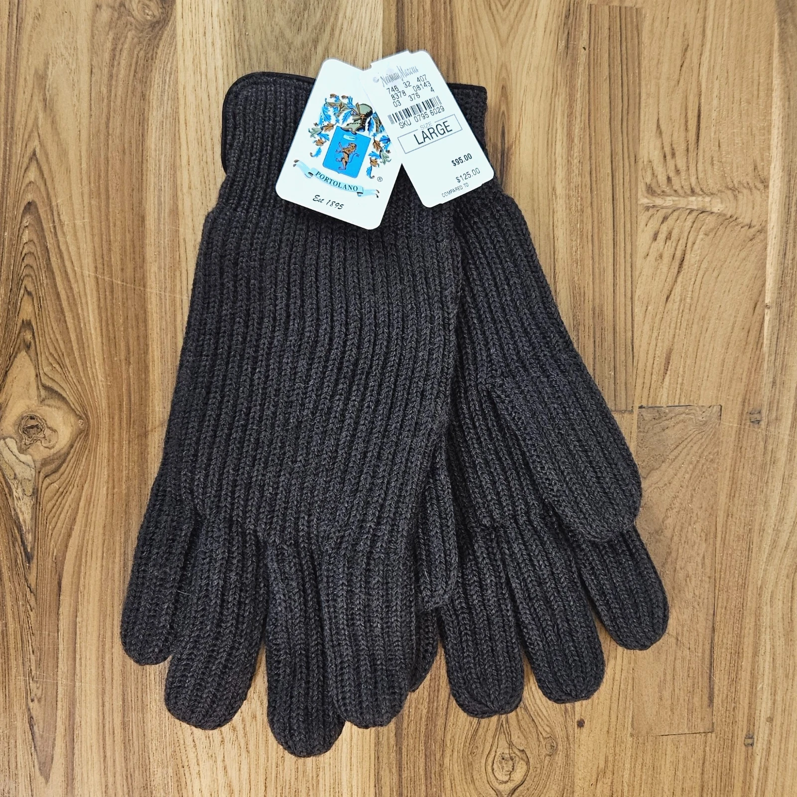 Portolano Mens Ribbed Cashmere Gloves, Large, Chocolate Brown, NWT, Neiman Marcu