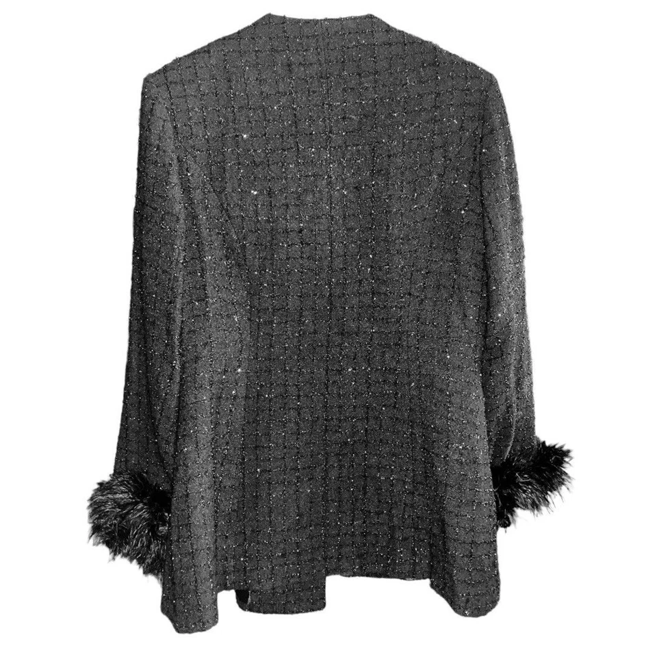 Blazer vintage con mangas de plumas de lentejuelas brillantes talla 10 Foto 3 de 4