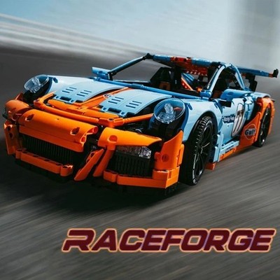 MOC RSR Rennwagen Bausteine Steine | Technisches Spielzeug Geschenkset blau/orange