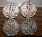 WALKING LIBERTY SILVER HALVES LOT OF  4 $2 FACE 90% SILVER