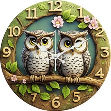 Owl Pattern Wooden Silent Wall Clock No Battery Holiday Home Decors