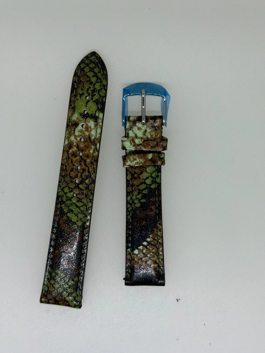 Michele 16mm Emerald Green Patterned High-Gloss Patent Leather Watch Band Strap Green MICHELE Leather Wristwatch Bands for sale | eBay main image 3