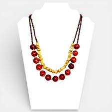 Vintage Red Art Glass Bead Necklace Multi Strand Dramatic Statement Signed NY