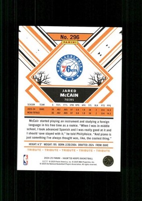 2024-25 Haunted Hoops Tribute Jared McCain #296 76ers RC | eBay