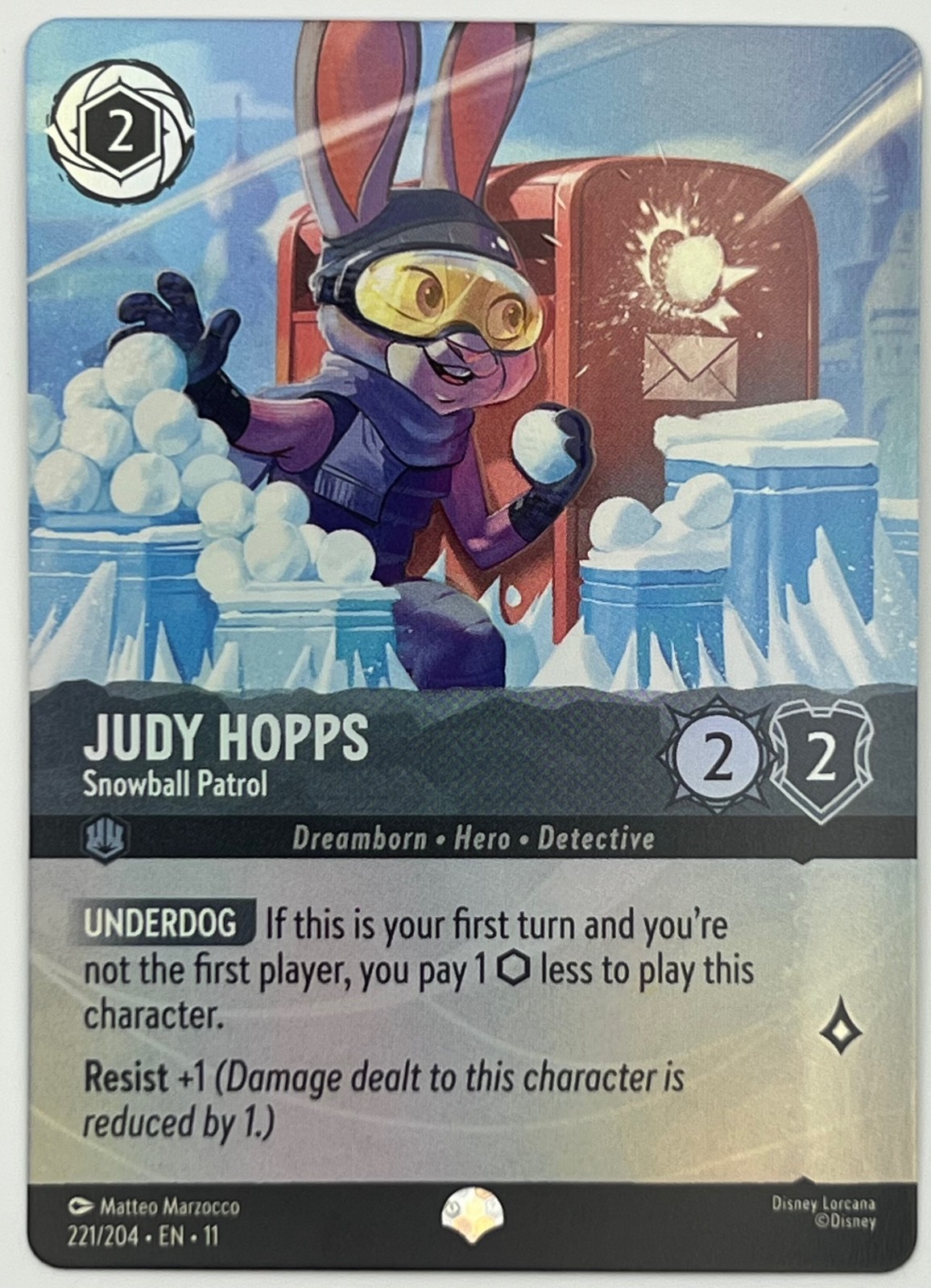 221/204 LORCANA JUDY HOPPS SNOWBALL PATROL WINTERSPELL - SET 11 - EPIC NM