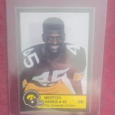 Iowa Hawkeyes Team Issue Merton Hanks #45 1988 Rookie Football Trading Card. rookie card picture