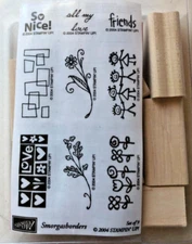 STAMPIN' UP! 2004 Smorgasborders Wood Mount Rubber Stamp Set of 9 - Unmounted