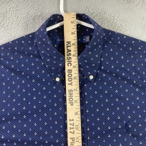 Ralph Lauren Shirt Men Medium Blue Button Down Anchor Polka Dot Preppy Stretch - Picture 9 of 13