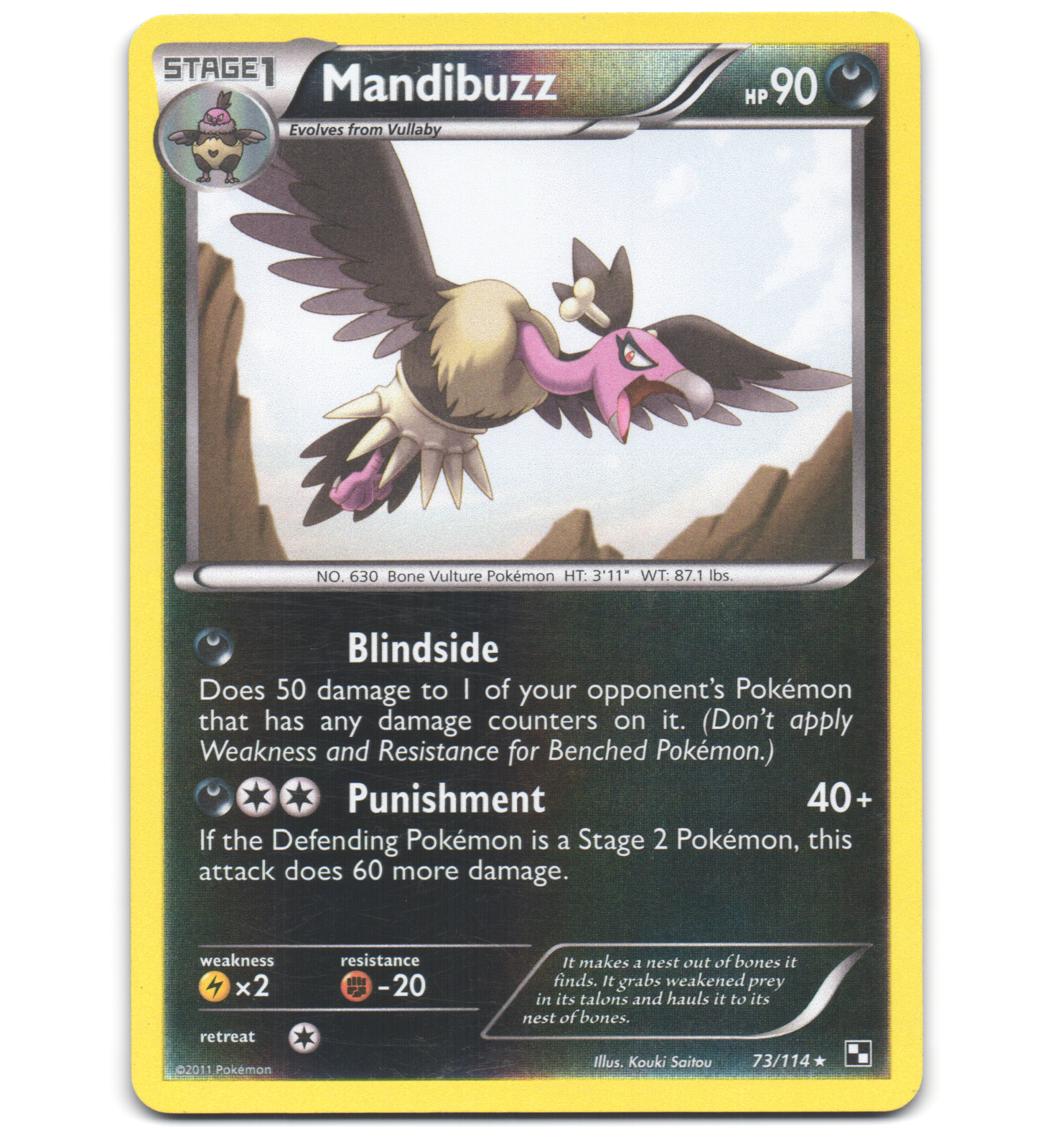 Pokemon 2011 Moderate Play Mandibuzz Black & White REVERSE 73/114 Card