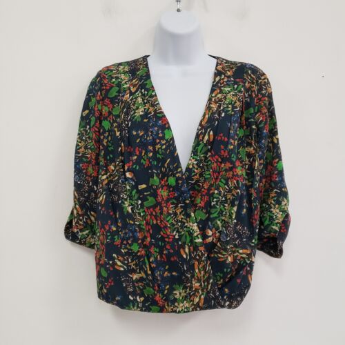 Alice & Olivia Womens Floral Silk Faux Wrap Top S… - image 1