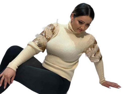 Women's Puff Sleeve Jumper Sweater Tops 