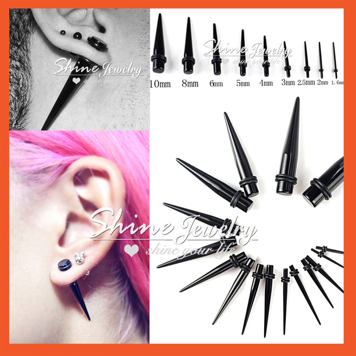 BLACK Ear Spike Stretcher Expander Tunnel Taper Plug Flesh BLACK Ear Spike Stretcher Expander Tunnel Taper Plug Flesh