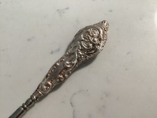 ANTIQUE AUTHENTIC SIGNED STERLING SILVER REPOUSE BUTTON HOOK MUST SEE N.R