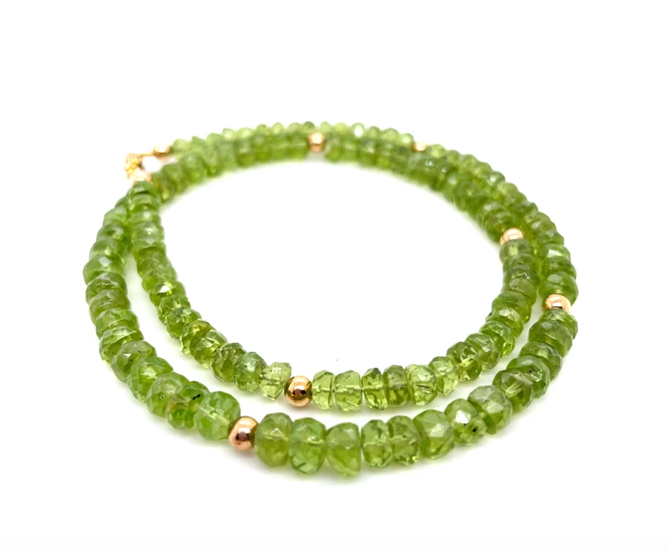 Natural Peridot Necklace 9K Gold Clasp 10K Gold Beads Eye Clean Clarity 17 Inch - Image 4 of 4