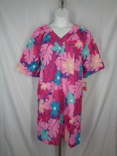 Vintage Sears At Home Wear Pink Floral Lounge Kaftan Dress MuuMuu Medium New