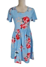 TICKLED TEAL Women Size S Mini Fit & Flare Dress Crew Neck Short Sleeve 91P