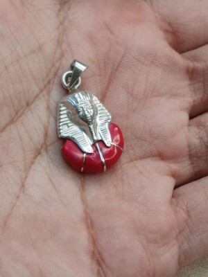 Exquisite 925 Sterling Silver Tutankhamun Necklace With Egyptian-Made Coral Ston