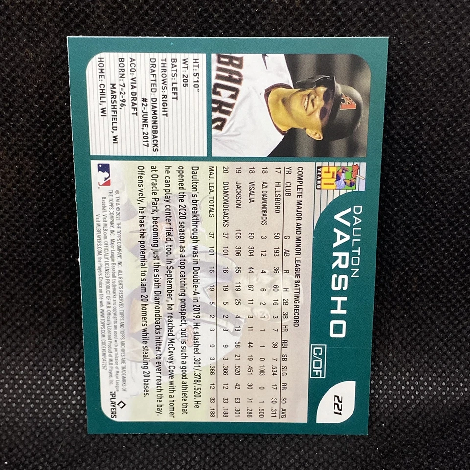 2021 Topps Archives Daulton Varsho RC Arizona DIAMONDBACKS Rookie #221 - Image 2 of 2