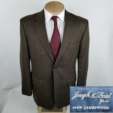 Joseph Feiss Gold Mens Sport Coat 42R Brown Herringbone Jacket Lambswool Blazer