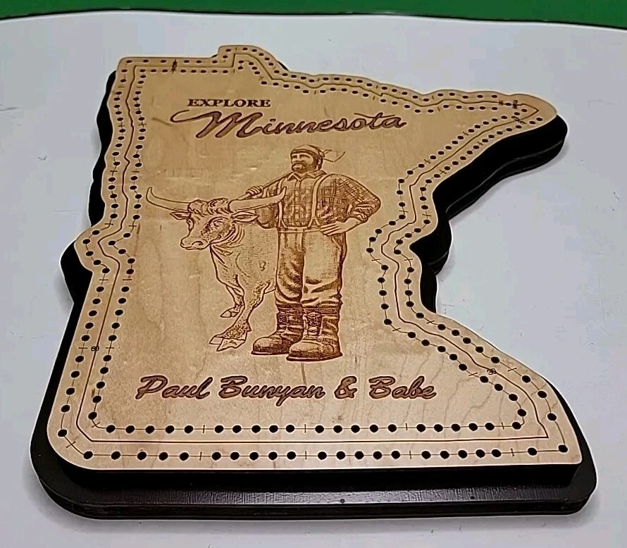 Minnesota Sate Shaped Paul Bunyan Cribbage Board - Image 4 of 4