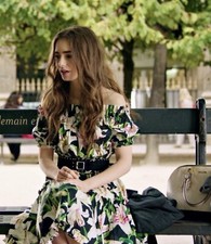 Dolce & Gabbana Cotton Lily Print Off Shoulder Dress