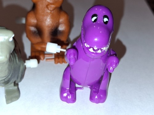 Lot of 3 Vintage Dinosaur Wind-Up Walking 2-3” Figures, T Rex, Brachio, Barney - Picture 2 of 8