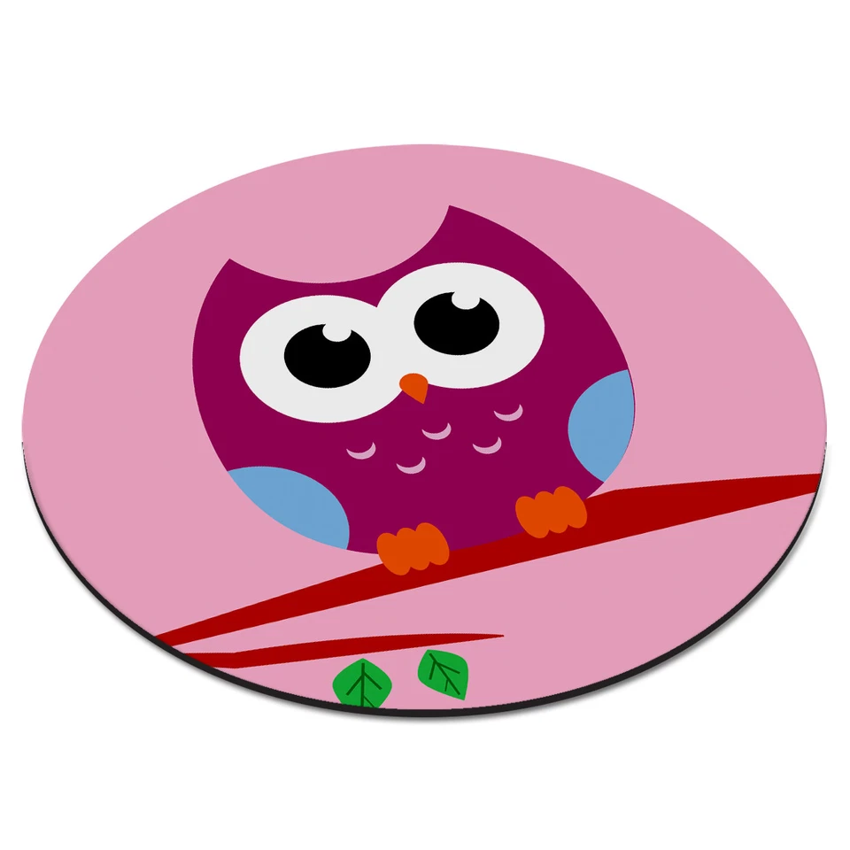 Chouette En Sapin Violet Circulaire Tapis De Souris PC Ordinateur - Oiseau Rose - Photo 1/1