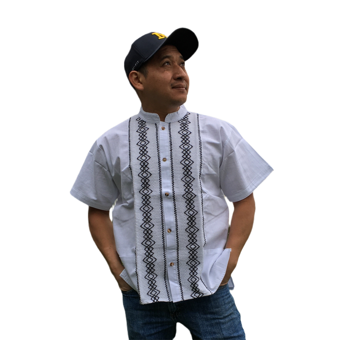 Handmade Men's Traditional White Mexican Guayabera - Small Medium