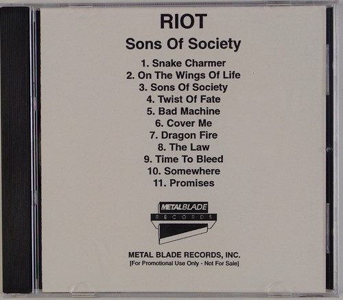 RIOT: Sons of Society METAL BLADE Promo Advanced CD 1999 Heavy Metal